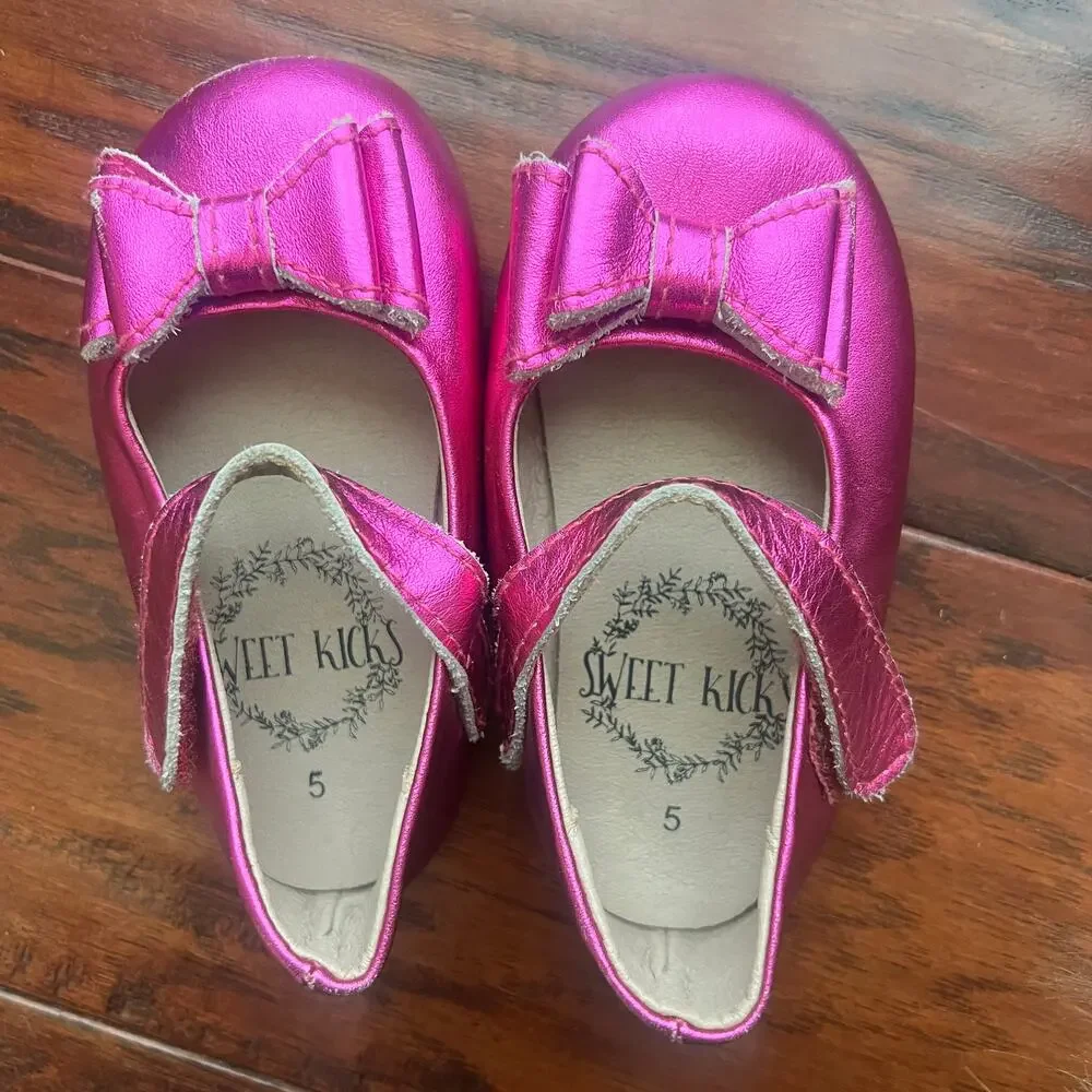Sweet Kicks Bow‎ MaryJane 5t Pink Metallic Girly